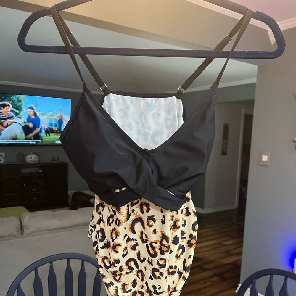 Black and Leopard Print Swimsuit